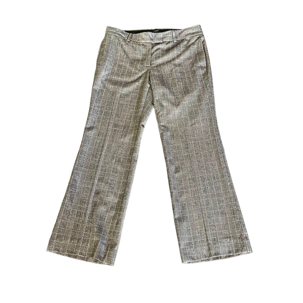 J.Crew Super 110’s grey white and black plaid wool wide legged trouser p…
